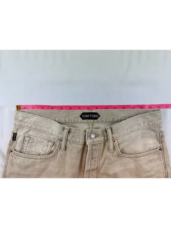 TOM FORD Cotton Blend Twill Slim Straight Jeans in Neutrals Size 32 - Picture 10 of 13